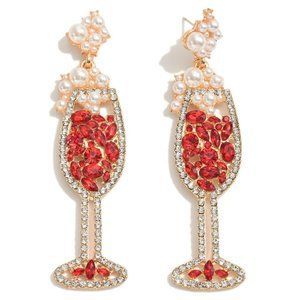Rhinestone and Pearl Encrusted Champagne Glass Drop Earrings